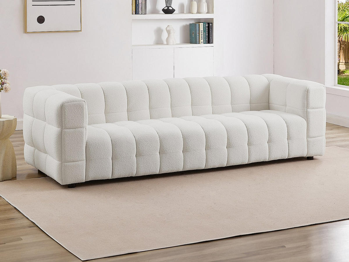 SOFA 4-Sitzer - Bouclé-Stoff - Elfenbeinweiß - LERICI - Weiß, Textil (255/70/86cm) - Vente-Unique