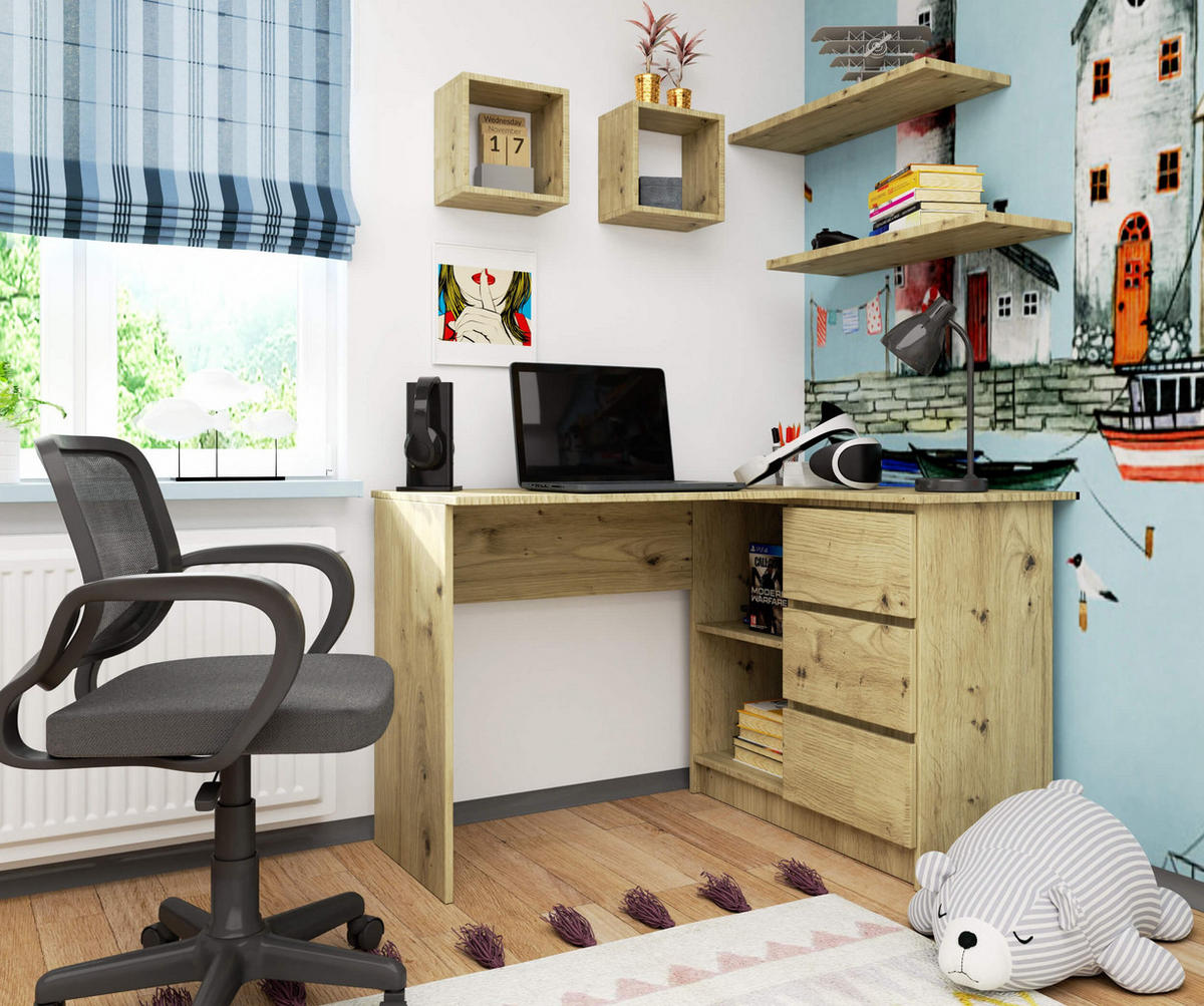 ECKSCHREIBTISCH Artisan-Eichenfarbe 124x85x77 cm - Eiche Artisan, Holzwerkstoff (85/124/77cm) - Akord