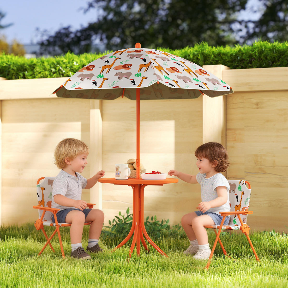 KINDERSITZGRUPPE DE-17559 Tiermotiv mit Sonnenschirm Orange - Orange, Kunststoff (49.5/50/49.5cm) - ComfortXL