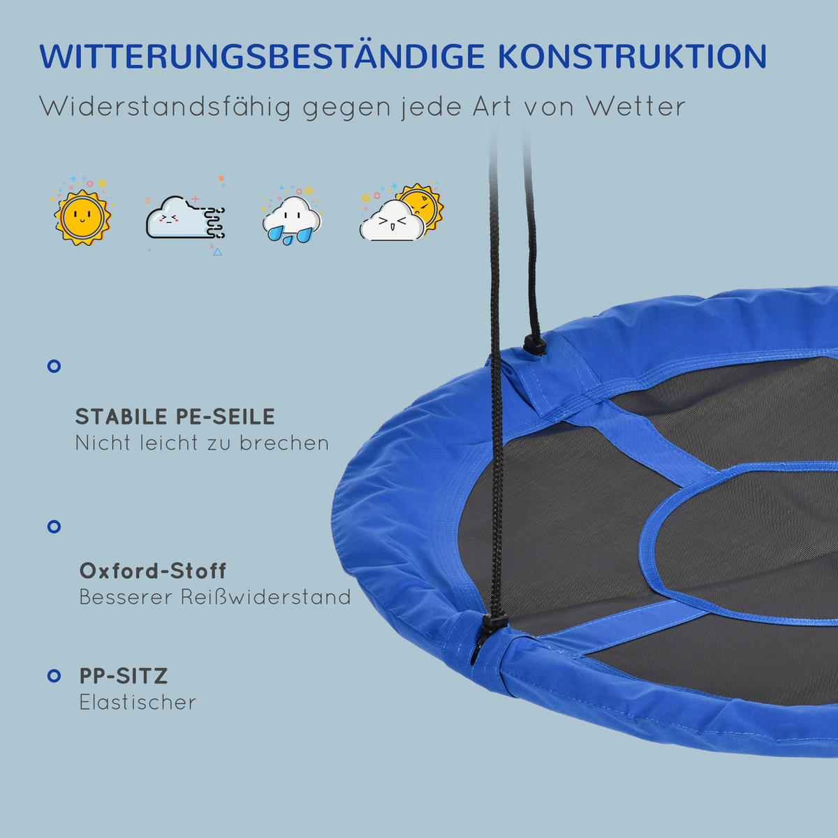 NESTSCHAUKEL Ø110 cm, Hängeschaukel bis 100 kg, verstellbar Kinderschaukel, Blau - Blau/Schwarz, Kunststoff/Metall (110/110cm) - Outsunny