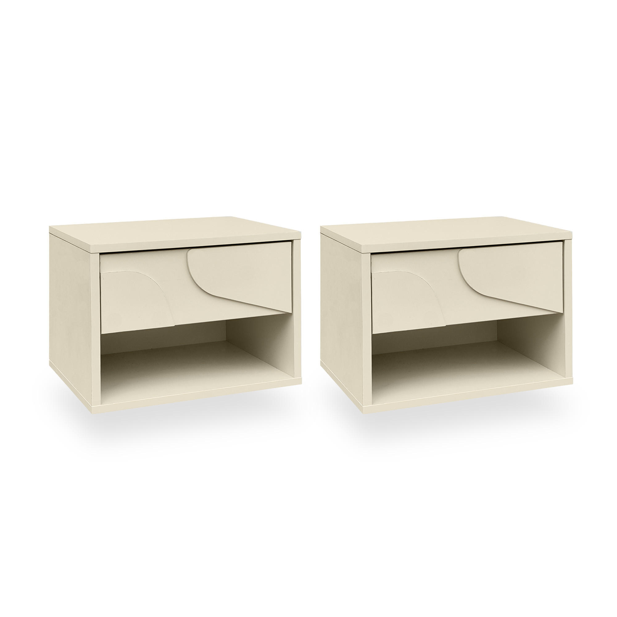 NACHTTISCHE 2er-Set schwebend beige mit je einer Schublade, Melamin-Oberfläche, FLORA - Beige, Holzwerkstoff (40/30/30cm) - Casanoov