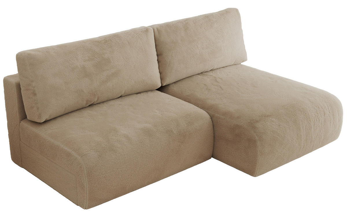 ECKSCHLAFSOFA VIVO L Beige Plüsch - rechts - Beige/Schwarz, Kunststoff/Textil (150/223cm) - MKS