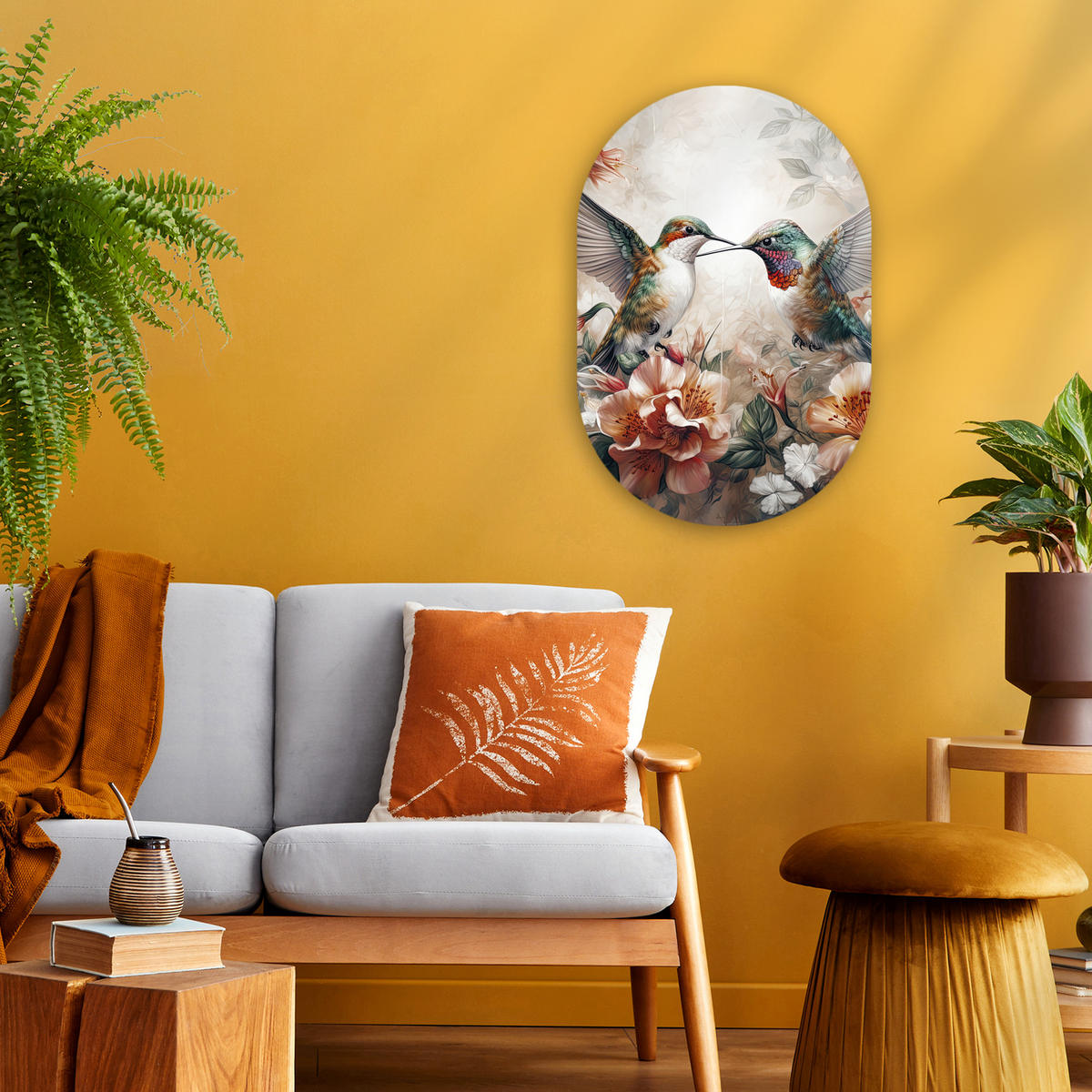 WANDBILD Kolibri - Vögel - Blumen - Natur 40x60 cm - Altrosa, Kunststoff (40/60cm) - MuchoWow