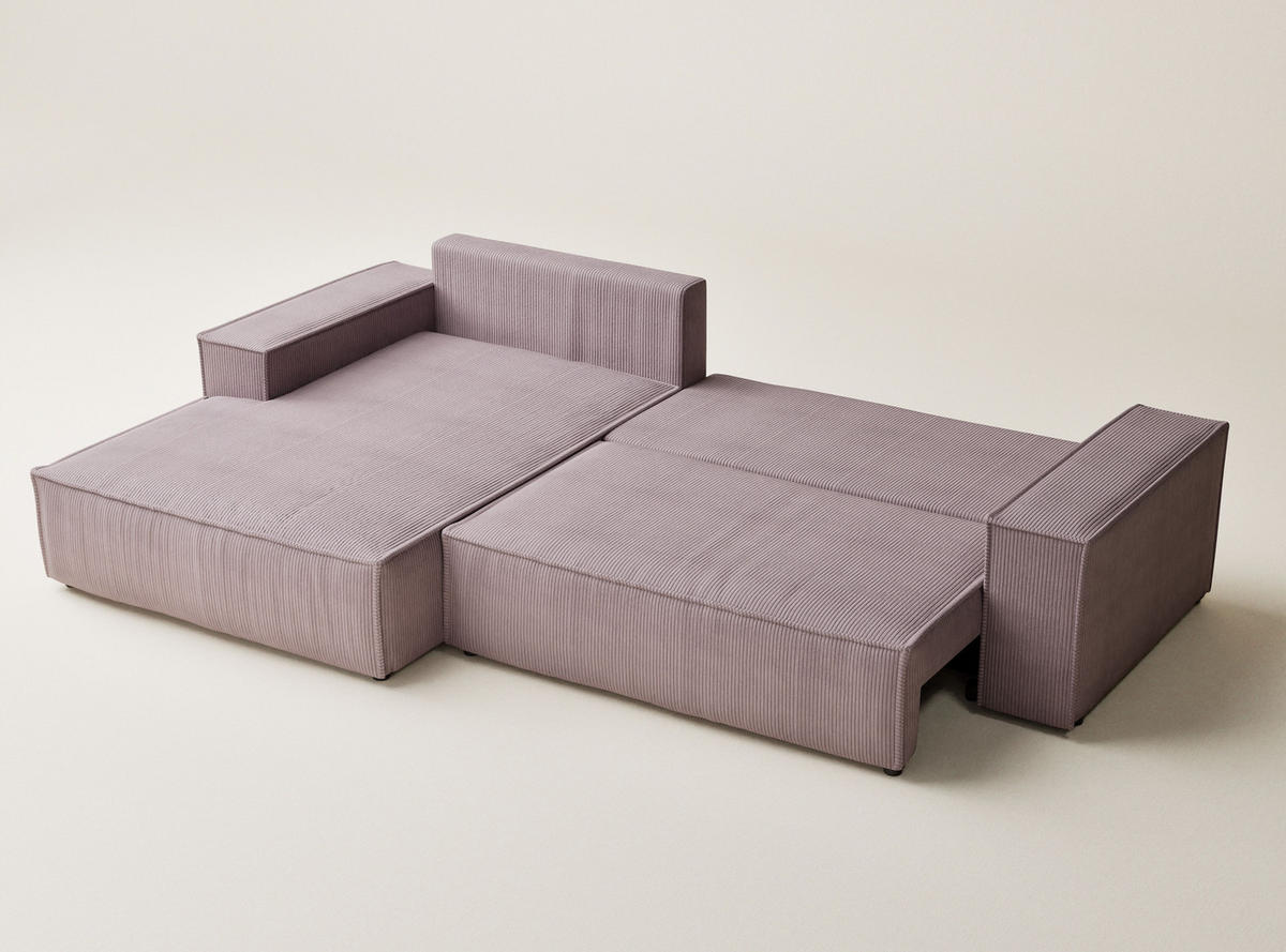 ECKSOFA MIT SCHLAFFUNKTION Maze Lila Samtstoff - Lila/Schwarz, Holz/Holzwerkstoff (294/185cm) - Maison de Reve