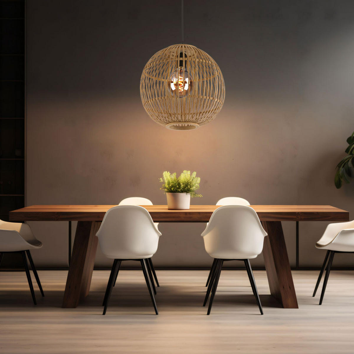 LED HÄNGELEUCHTE Hildegard Bambus Beige - Beige, Holz (30/30/150cm) - Globo Lighting