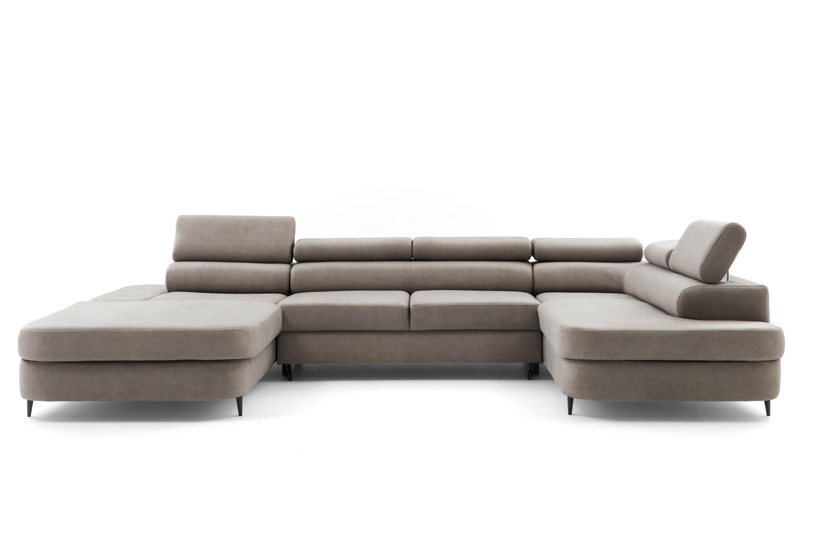 ECKSOFA U-Form PRIAM U Rechts mit Schlaffunktion 126x270 Velours Beige - Beige/Schwarz, Holz/Textil (203/91/350cm) - Muffo