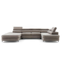 ECKSOFA U-Form PRIAM U Rechts mit Schlaffunktion 126x270 Velours Beige - Beige/Schwarz, Holz/Textil (203/91/350cm) - Muffo