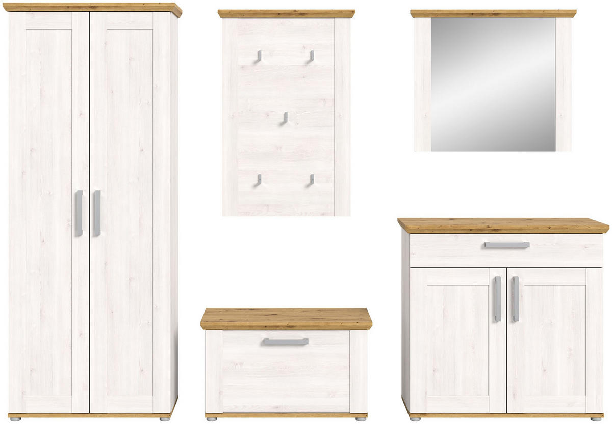 GARDEROBEN Set Verona 285x196x39 cm Sibiu Lärche Weiß 5tlg. - Lärchefarben, Holzwerkstoff (276/194/37cm)