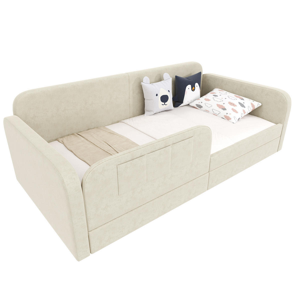 ČALOUNĚNÁ postel 90/200 cm samet bílá, se 2 zásuvkami a bočními kapsami - bílá, textil (90/200cm) - BEAOK