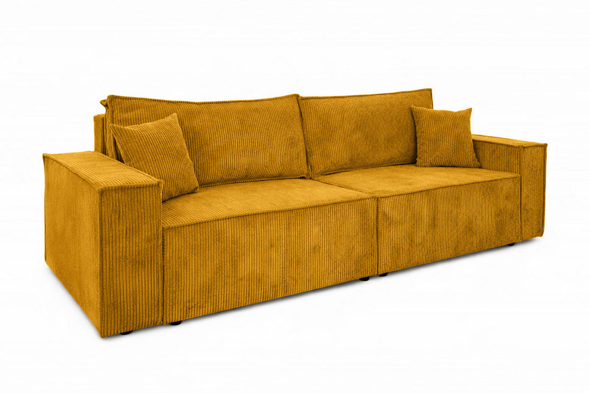 SOFA Mit Schlaffunktion Und Bettkasten, Cordstoff Poso, Senffarbe, BEST SCORNER - Gelb, Holz (245/83/90cm) - Kaiser Möbel