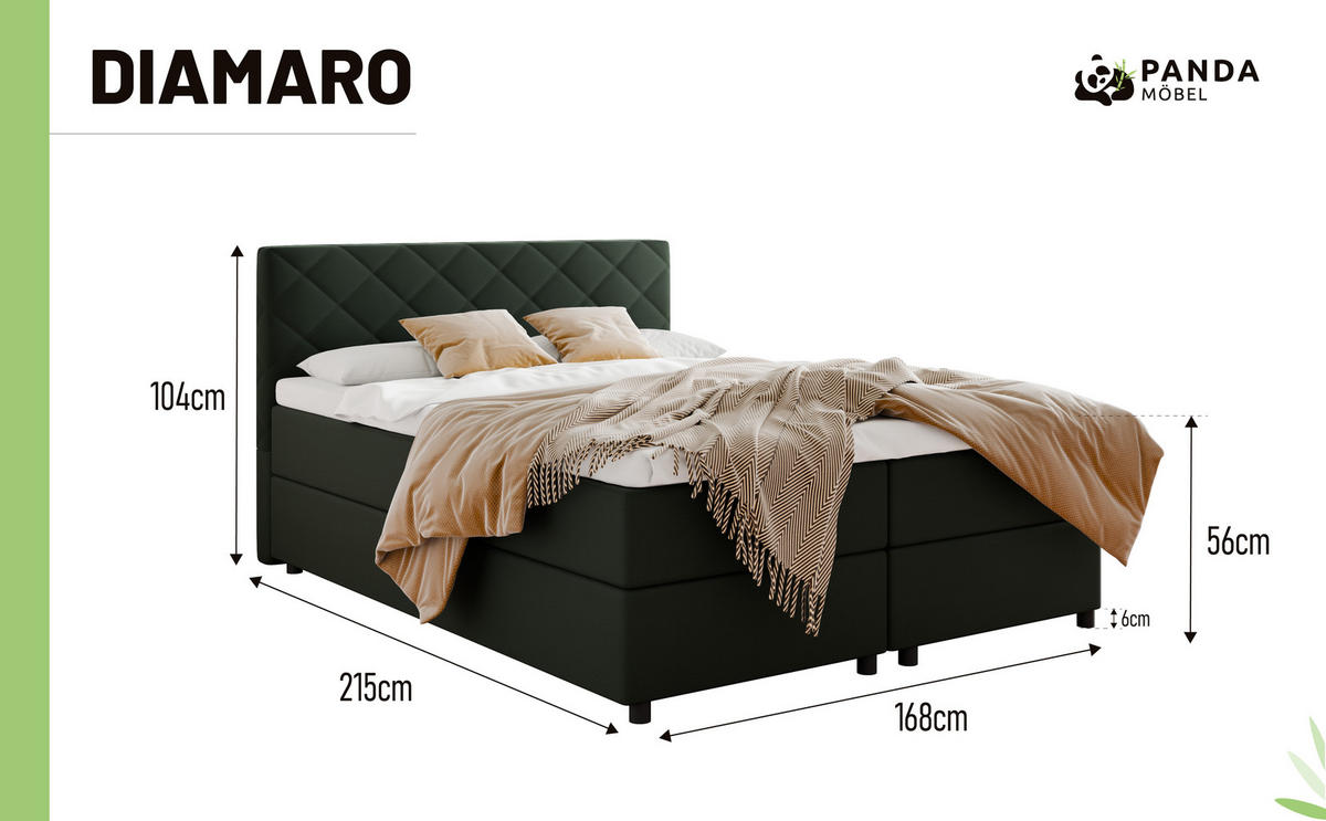 BOXBETT Diamaro 160x200 cm mit Bettkasten und Topper - Dunkelgrün - Grün, Holz (160/200cm) - Panda Möbel