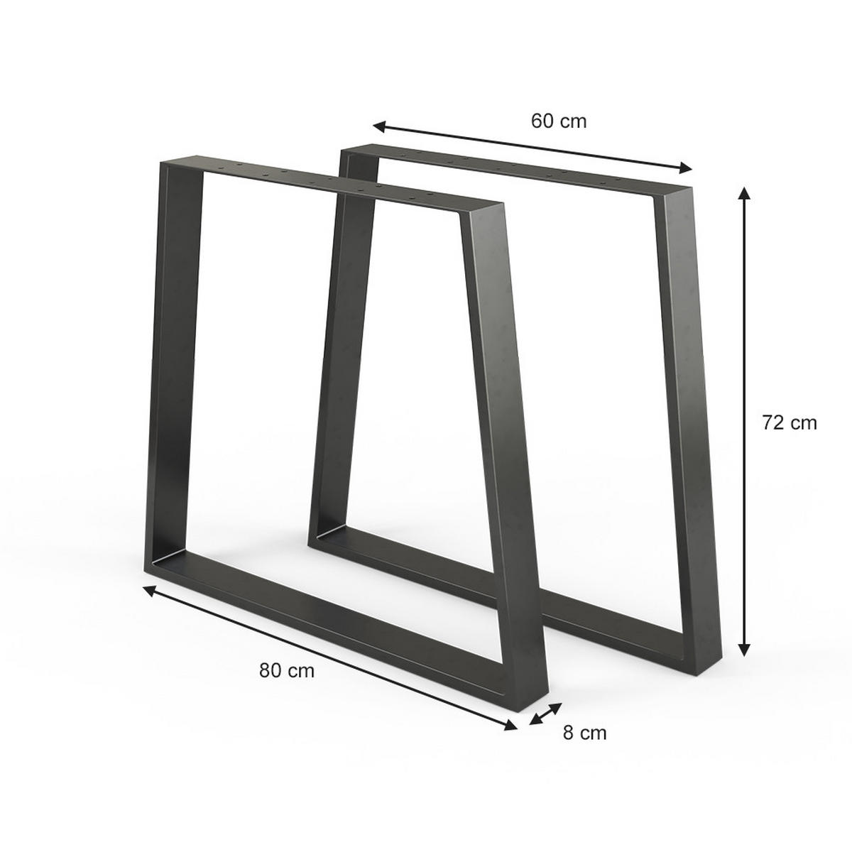 TISCHBEINE Schwarz 80 x 72 cm Trapezförmig - Schwarz, Metall (80/72/8cm) - Vicco