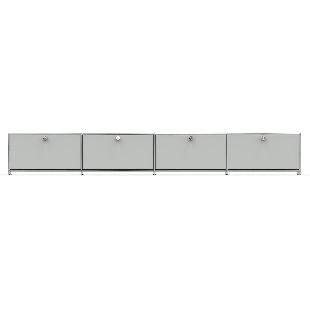 TV Board mit 4 Klappen & Schloss, Breite 302 cm, Lichtgrau - Chromfarben/Silberfarben, Metall (40/43/302.2cm) - Versee