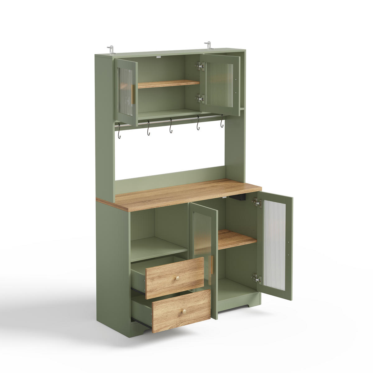 BUFFET 178 cm MDF Antikgrün Holzoptik mit RGB-LED und Glasfront - Hellgrün, Holzwerkstoff (40/178/110cm) - Korfee