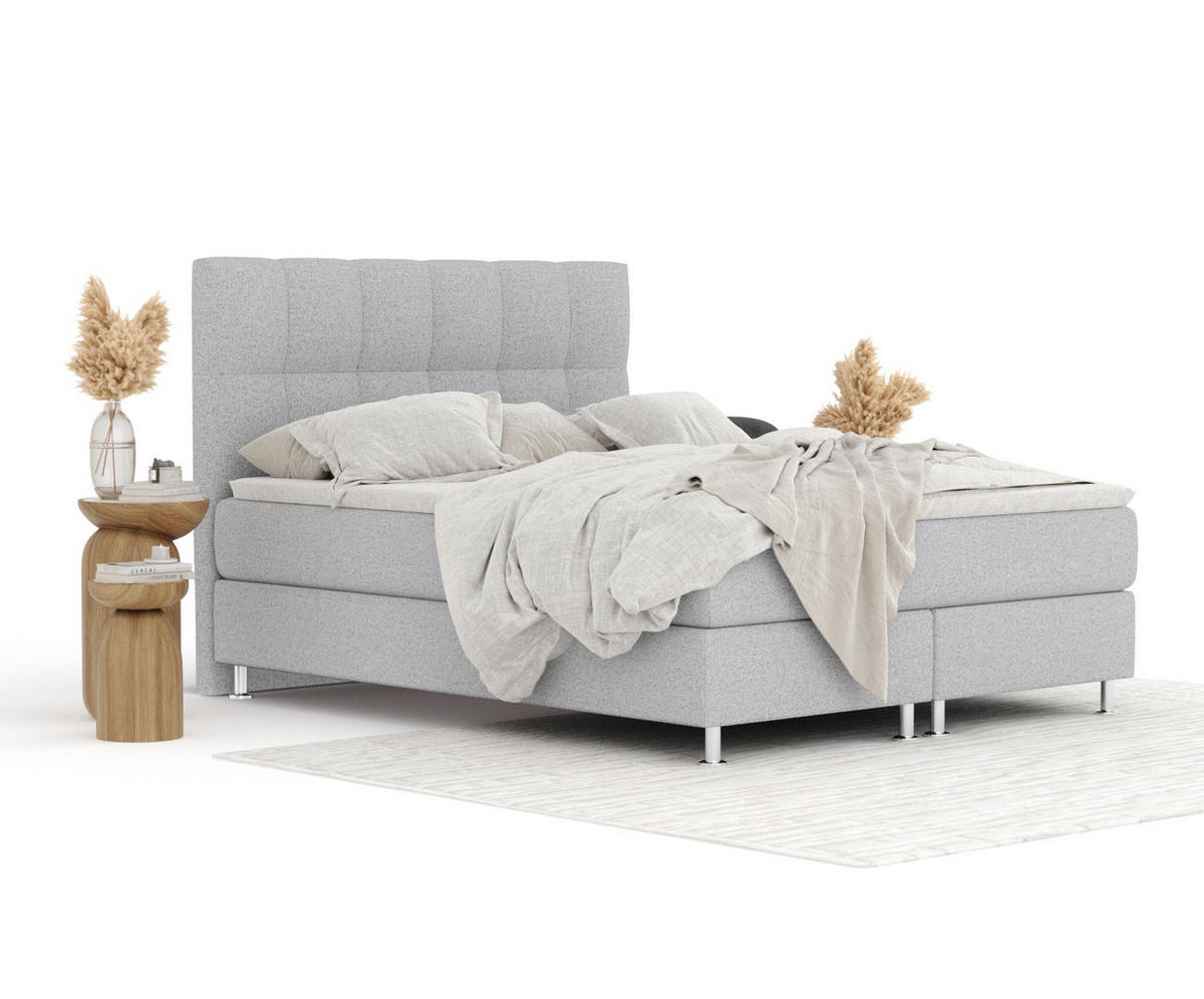 BOXSPRINGBETT Elisio Hellgrau 200/200 cm mit Latex-Topper - Silberfarben/Hellgrau, Holz/Holzwerkstoff (200/200cm) - Maison de Reve
