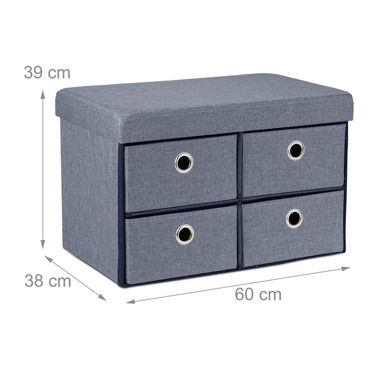 SITZBANK - Grau, Holzwerkstoff/Textil (60/39/38cm) - Relaxdays