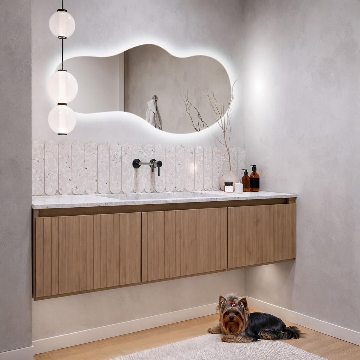 LED NÁSTĚNNÉ ZRCADLO 40x80 cm asymetrické 6000K - modrá, sklo (40/80/0.4cm) - TULUP