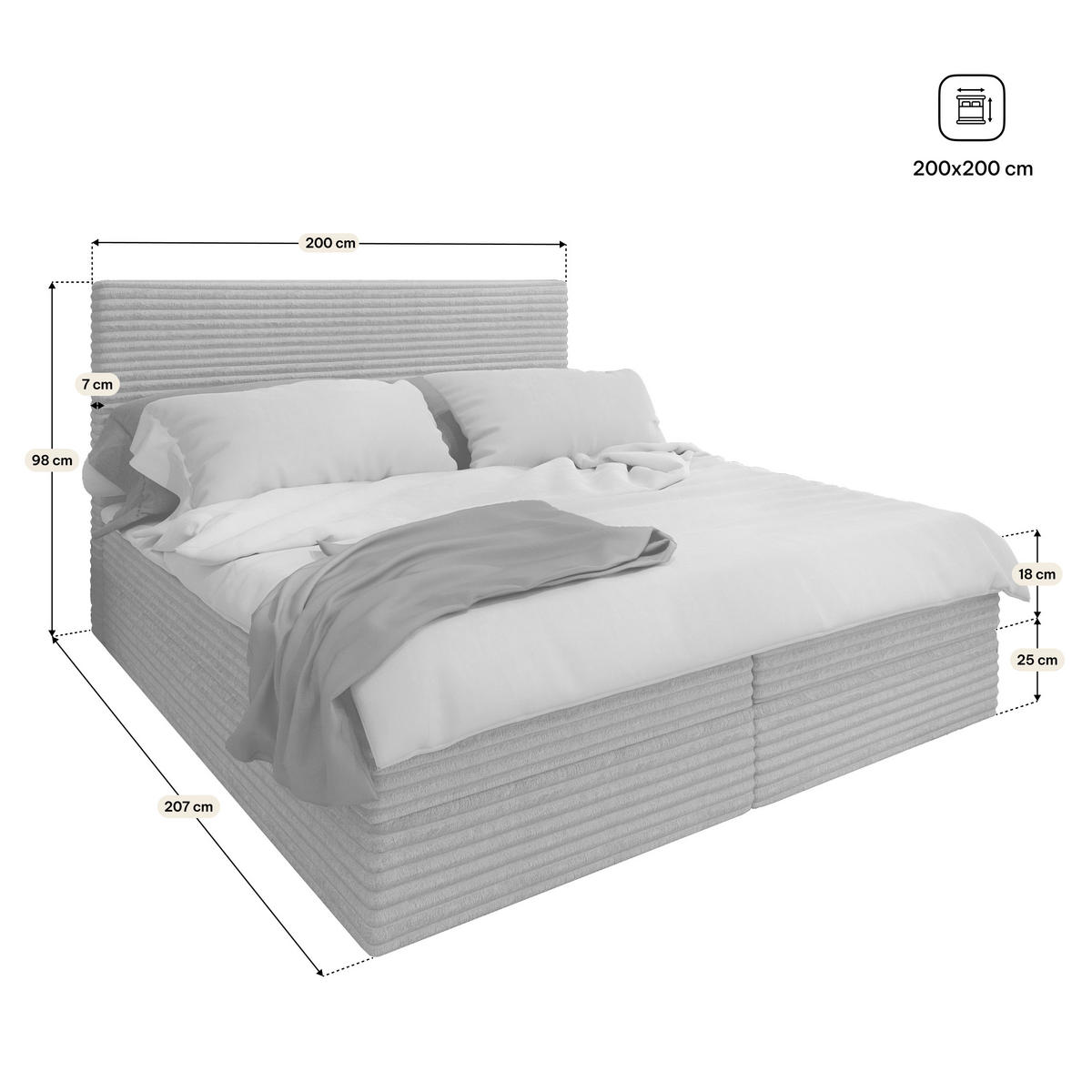 BOXBETT PISA 200x200 cm mit Matratze und Topper, H2+H3 - Rosa - Rosa, Holz (200/200cm) - MASSENO