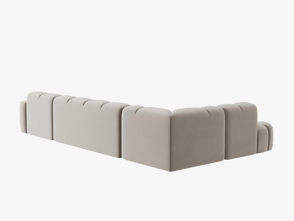 PANORAMASOFA links Lisa aus Samt leichtes beige 7 Sitzplätze - Creme, Textil (234/77/387cm) - Micadoni