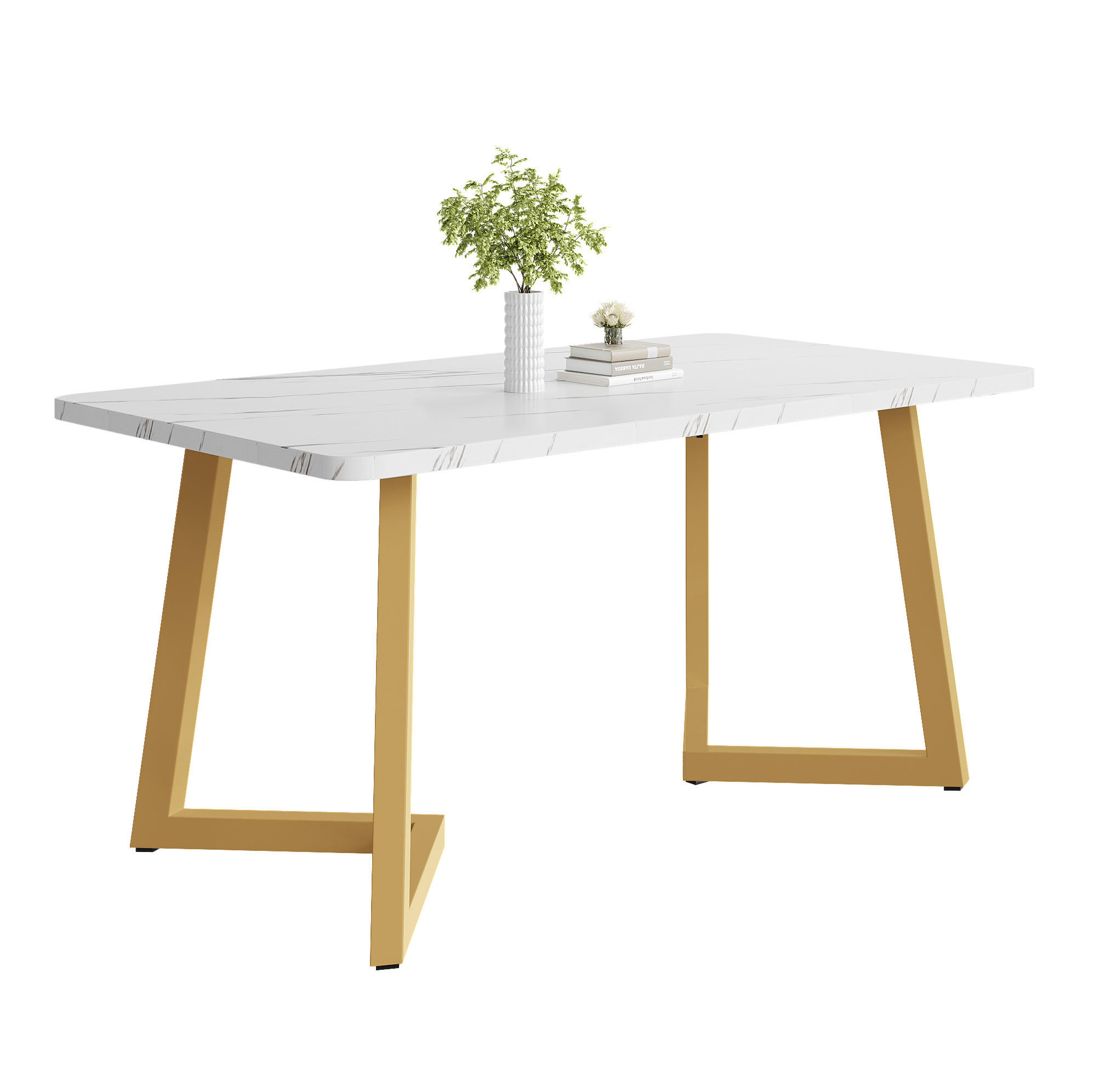 ESSTISCH 117/75/68 cm Gold/Weiß aus MDF mit Metallgestell - Weiß, Holzwerkstoff (117/68/75cm) - OKMYHOME