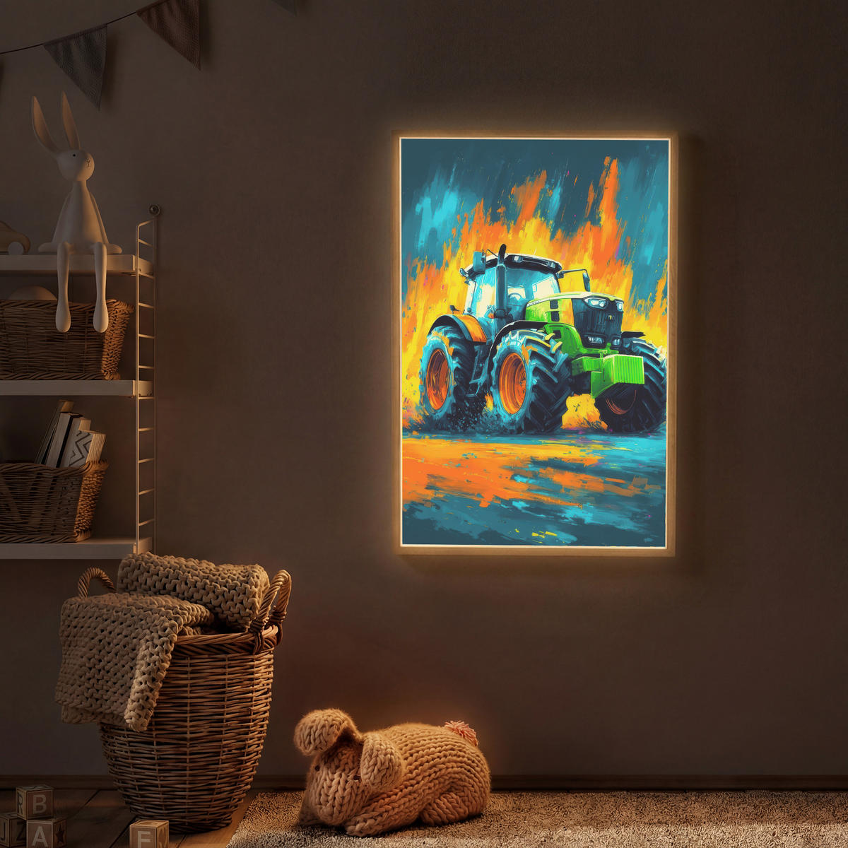 DOBÍJECÍ NOČNÍ LAMPIČKA Abstrakt - Traktor - Zelený 60x90 cm - tmavě modrá, kompozitní dřevo (8/60/90cm) - OnlyWow