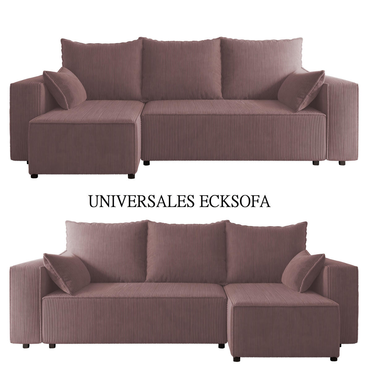 ECKSOFA Tobi mit Bettkasten und Schlaffunktion, L-Form, Cordstoff, Universal - Lila, Holzwerkstoff (246/145cm) - 4ALL HOME