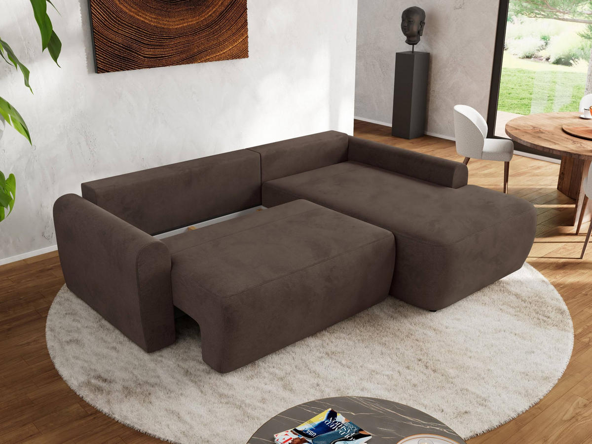 ECKSCHLAFSOFA CUBO L Braun Velvet - rechts - Schwarz/Braun, Kunststoff/Textil (187/273cm) - MKS
