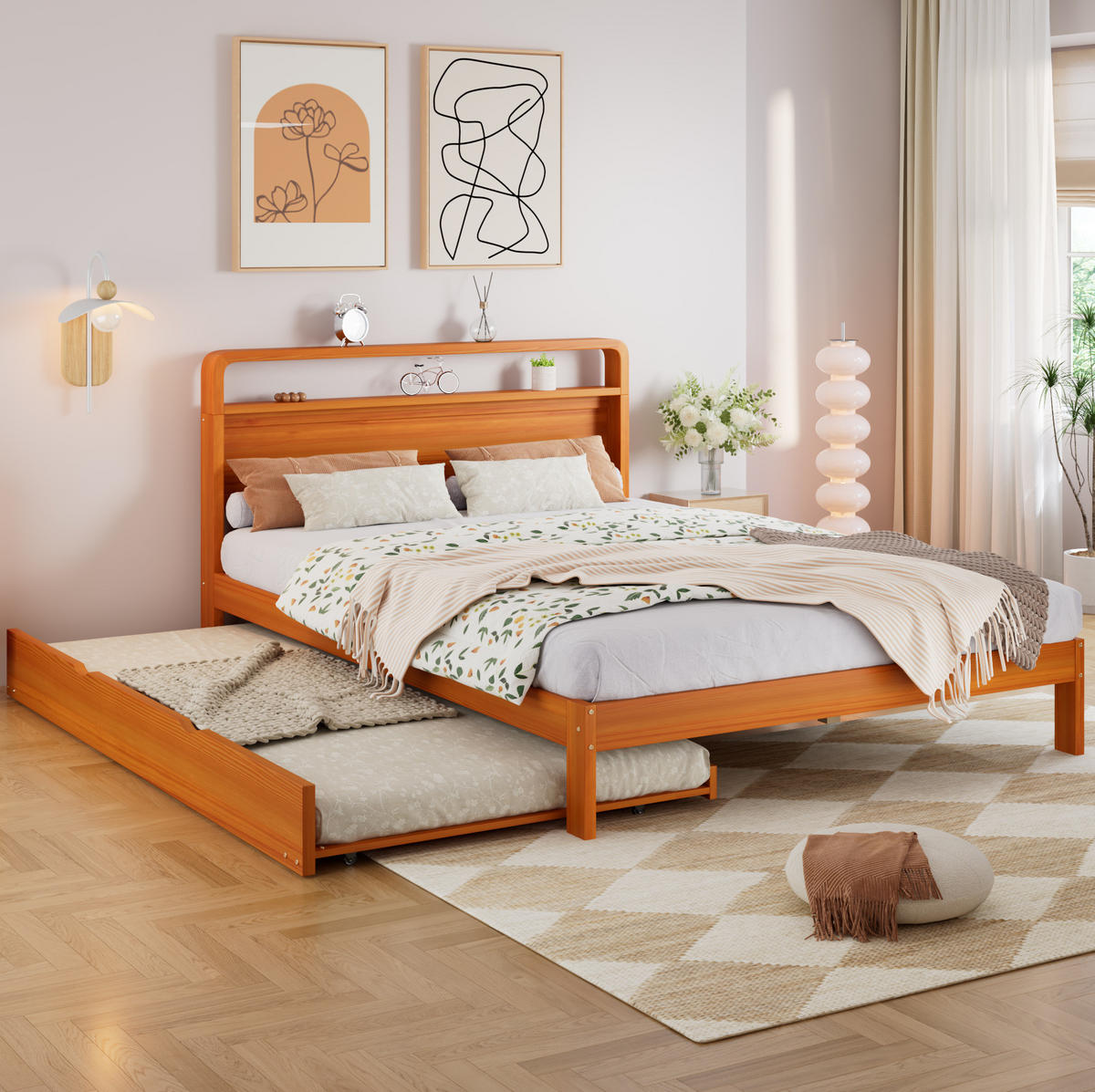 DOPPELBETT aus Kiefernholz 140x200 cm Natur mit Ausziehbett 90x190 cm - Naturfarben, Holz (140/200cm) - IVMEU