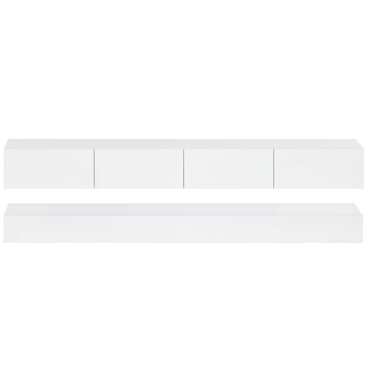 WANDMONTIERTES TV-Lowboard aus MDF 130x33x15 cm Weiß mit LED-Beleuchtung, Bluetooth-App und 4 Schubladen - Weiß, Holzwerkstoff (130/15/33cm) - IVMEU