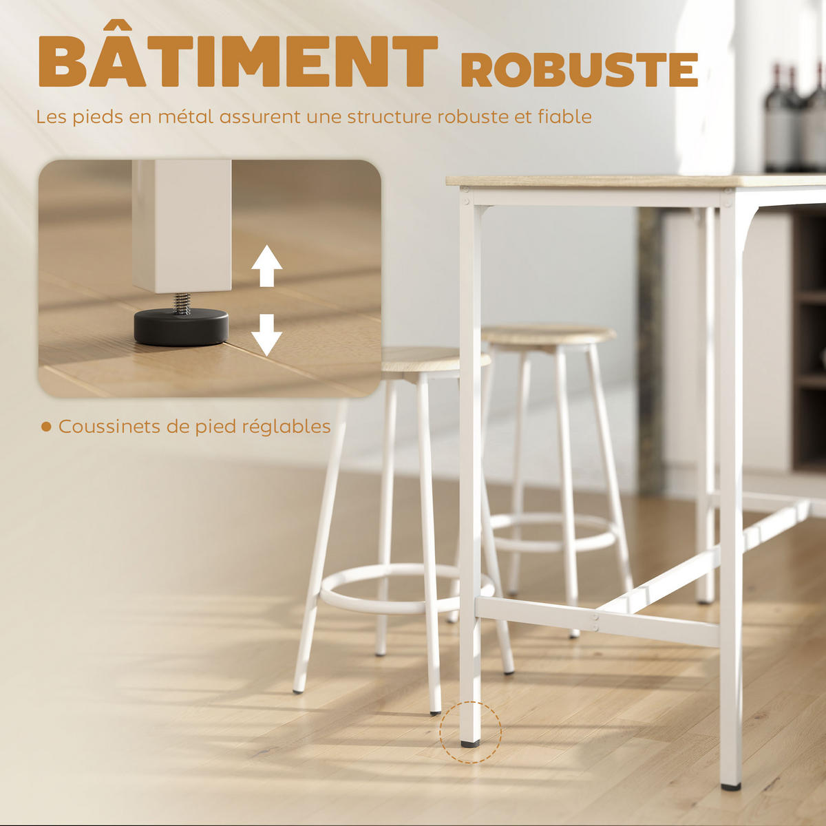 BARTISCH-SET DE-14809 4 Hocker mit Fußstütze Holzoptik/Weiß - Braun, Metall (110/50/89.5cm) - ComfortXL