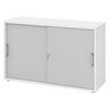 SCHIEBETÜRENSCHRANK - 2 Ordnerhöhen 40/120/74,8 cm in Weiß/Grau Chromgriff (Metall) - Weiß/Grau, Holzwerkstoff (120/74.8/40cm) - bümö
