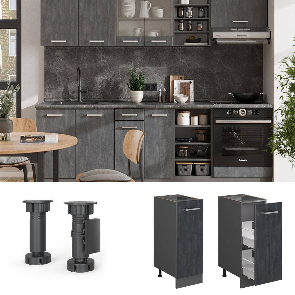 Thumbnail - Vicco Apothekerschrank, Schwarz, Anthrazit, Holzwerkstoff, 2 Fächer, Rechteckig, 30x81.6x60 cm, Küchen, Küchenmöbel, Küc...