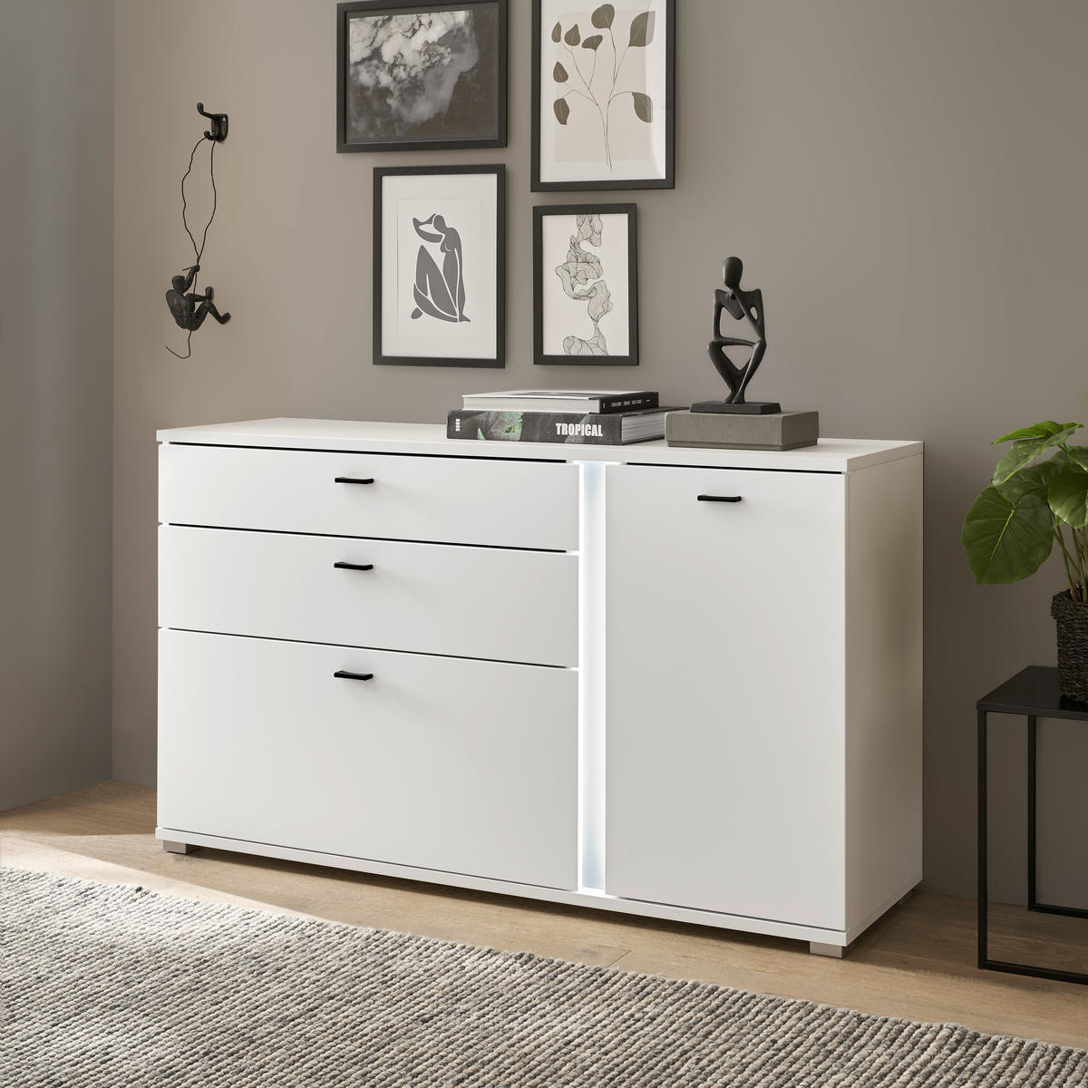 SIDEBOARD M19 Weiß Matt 150/86/42 cm schmal - Weiß, Holzwerkstoff (150/86/42cm) - Livojo