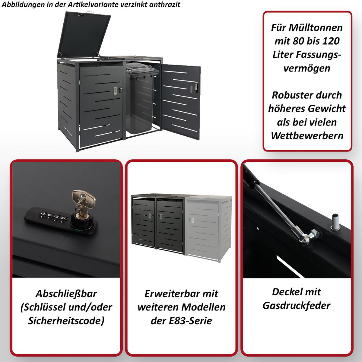 2ER-MÜLLTONNENVERKLEIDUNG Anthrazit - Anthrazit, Metall (131/116/80cm) - MCW