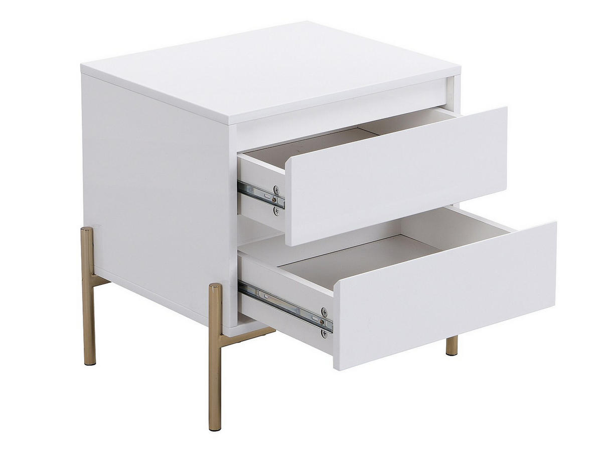 2ER-SET Nachttische mit 2 Schubladen - MDF & Metall - Weiß lackiert & Goldfarben - KORASA - Weiß, Holz (40/50/50cm) - Pascal Morabito