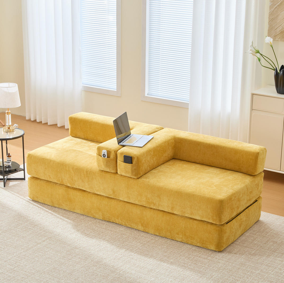 SOFA-BLOCK modular 198 x 79 x 60 cm Chenille Mustard Yellow - Gelb, Kunststoff (31.1/23.62/77.95cm) - Meubliv