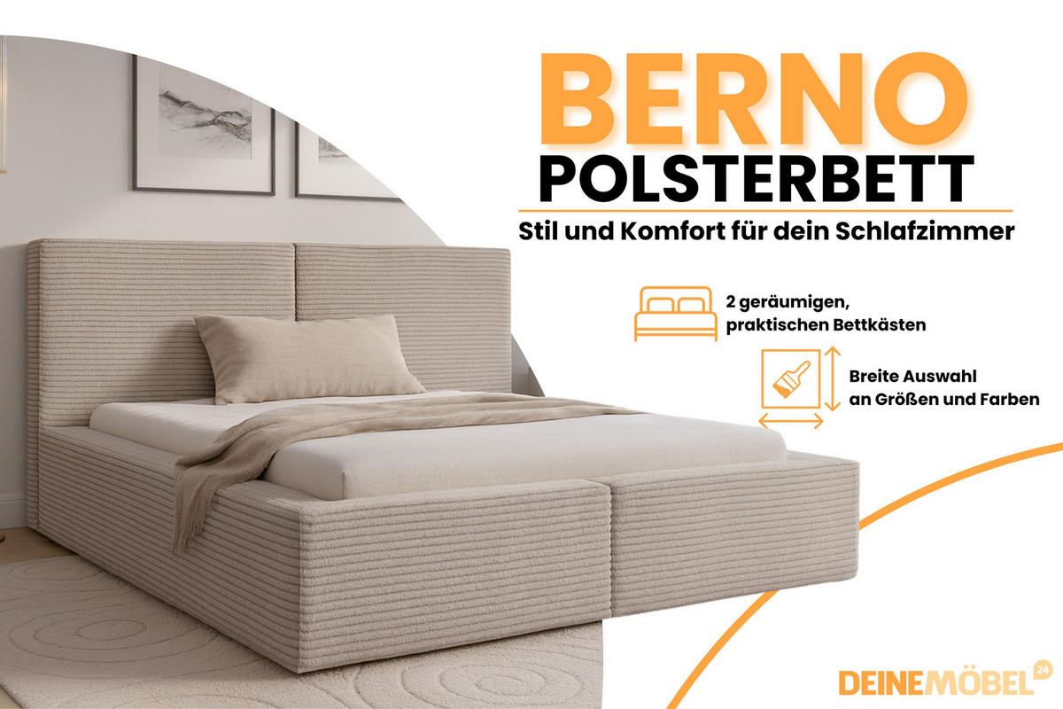 POLSTERBETT BERNO 140/200 in Cord Beige - Beige, Holz/Holzwerkstoff (140/200cm) - Deine Möbel 24