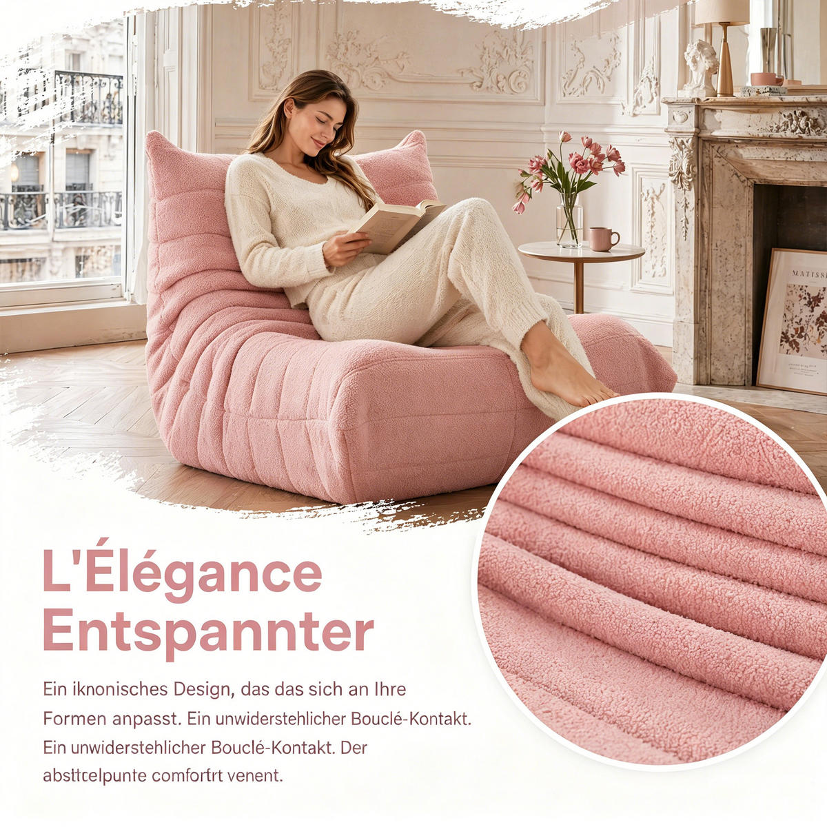 SITZSACK, 105x86x75 cm, Sitzsack in Birnenform, Sherpa-Stoff, Belastbarkeit bis 150 kg, Rosa - Rosa, Textil (86/75/105cm) - GENKI LIVING