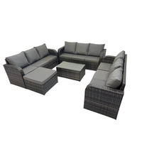 GARTENMÖBELGARNITUR mit KISSEN Polyrattan Dunkelgrau 10-Sitzer - Dunkelgrau/Grau, Glas/Kunststoff - Fimous