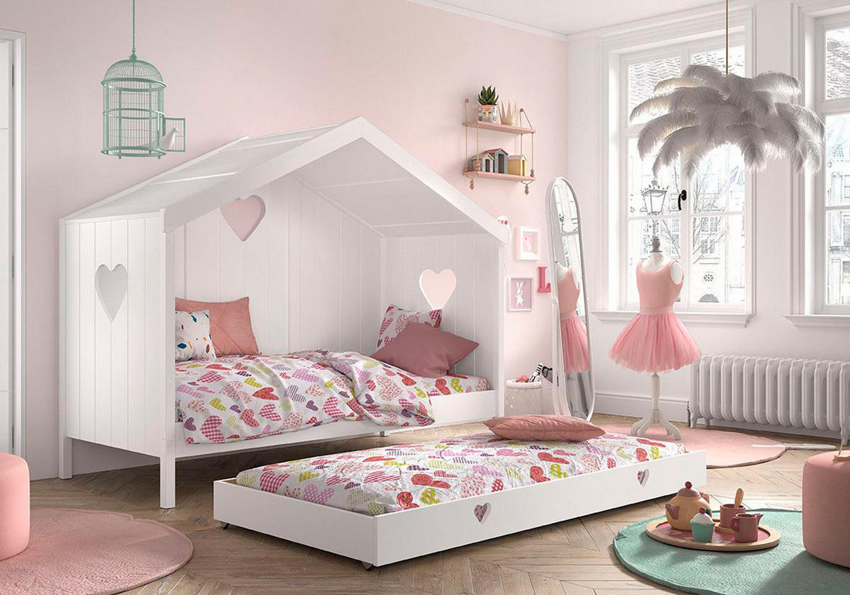 HAUSBETT Kamila 3 213x172x99 mit Rückwand aus Massivholz+MDF in Weiß - Weiß, Holz (90/200cm) - 58aufmkessel