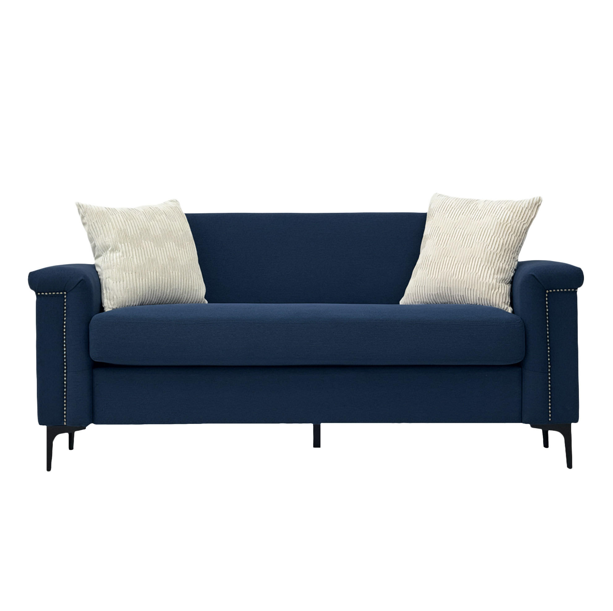 2-SITZER Sofa Polyester-Feinleinen mit Nieten und Metallfüßen 172/73.5/81.5 cm Blau - Blau, Textil (73.5/81.5/172cm) - Redom