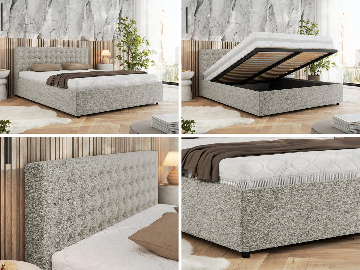 POLSTERBETT PAVO CLASSIC 160/200 - Hellgrau Strukture - Multipocket-Matratze - Hellgrau, Textil (160/200cm) - MKS