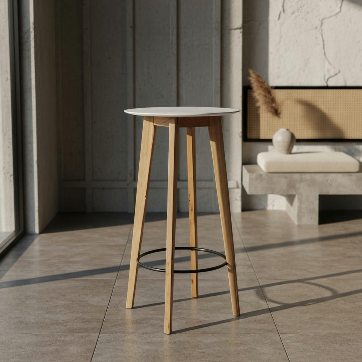 BARTISCH – Skandinavisch, Eiche, rund, 50 kg Belastbarkeit - Weiß/Braun, Eichenholz/Holz (60/110/60cm) - KADIMA DESIGN