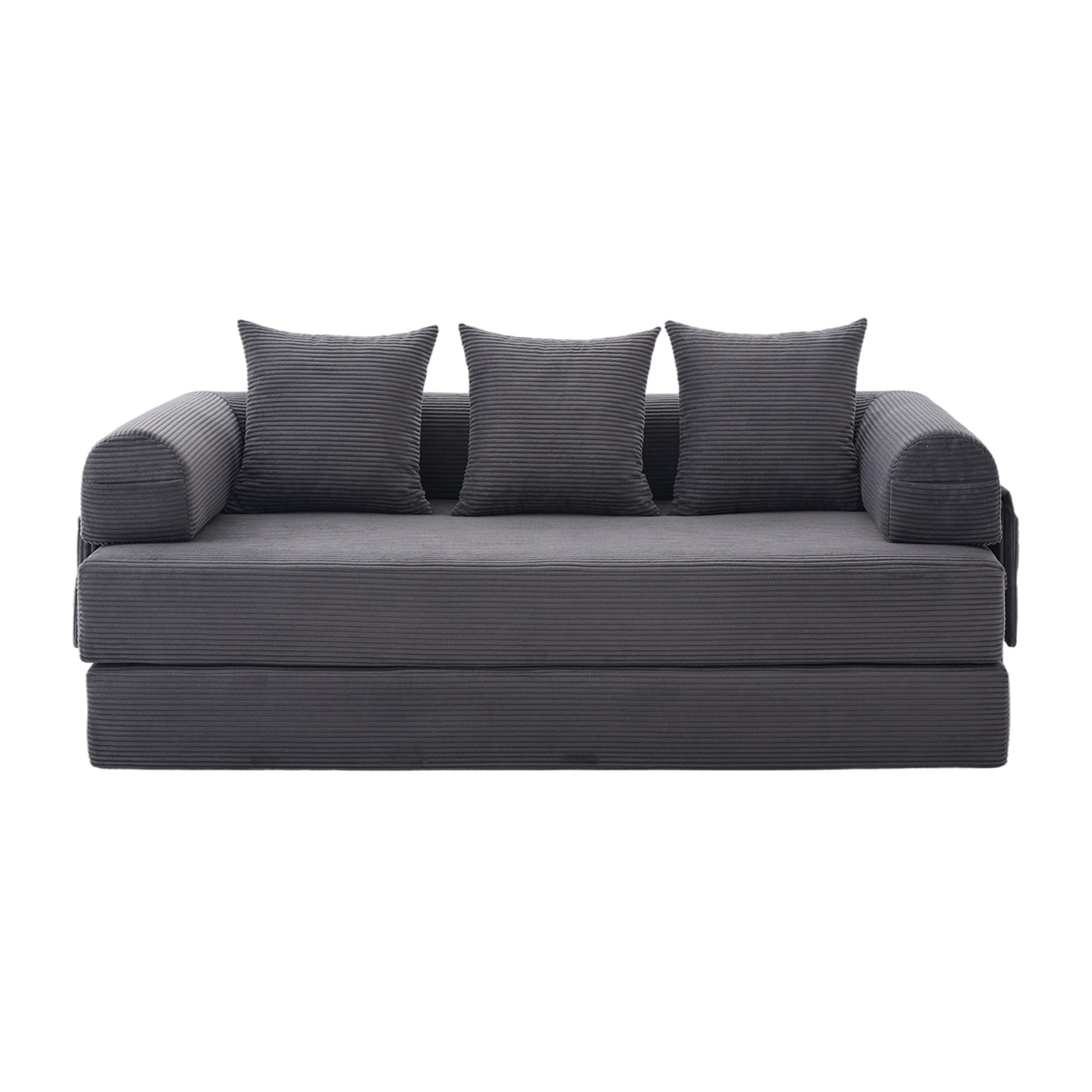 SCHLAFSOFA 200/94/67 cm Dunkelgrau mit Seitentaschen plus und 3 Kissen - Dunkelgrau, Textil (200/67/94cm) - Oxeza