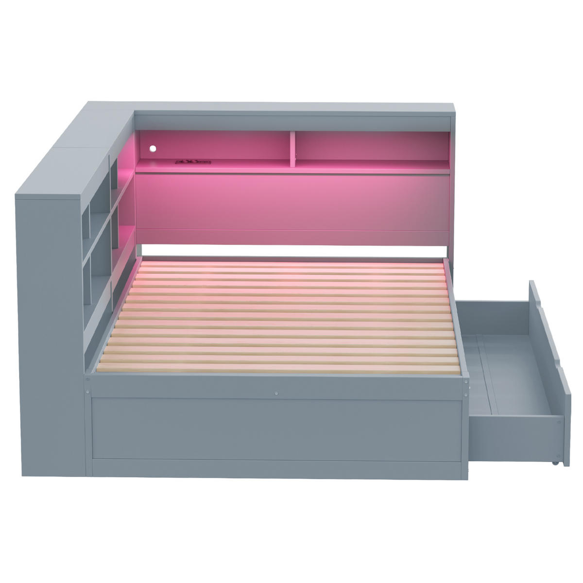 MULTIFUNKTIONSBETT LED-Massivholzsofa 140/200 cm Grau mit Stauraum USB-Anschluss - Grau, Holz (140/200cm) - OKWISH