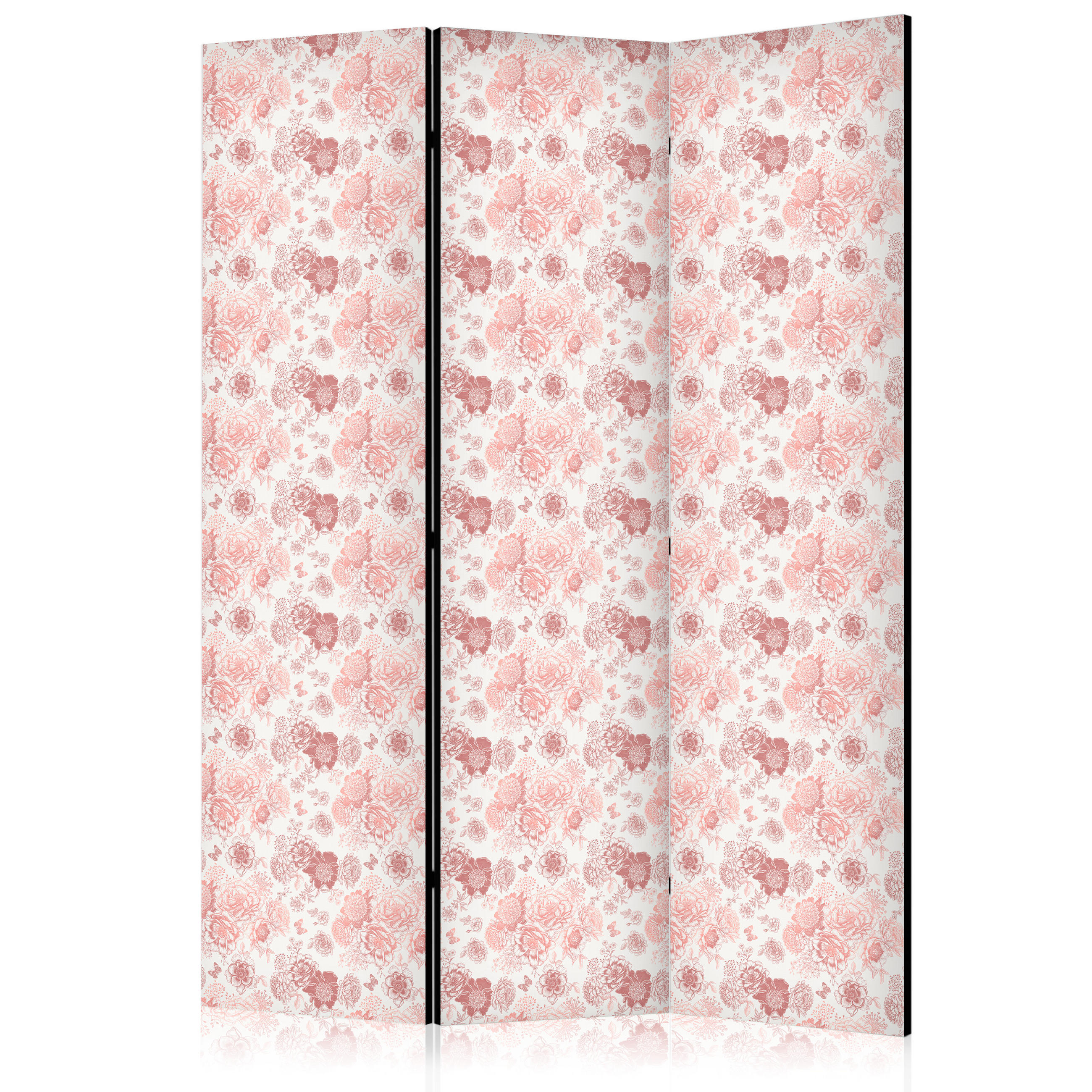 PARAVENT Beidseitig Bedruckter 3-tlg 135x172 cm Rosa Blumen - Rosa, Holz/Textil (135/172/3cm) - Muralo