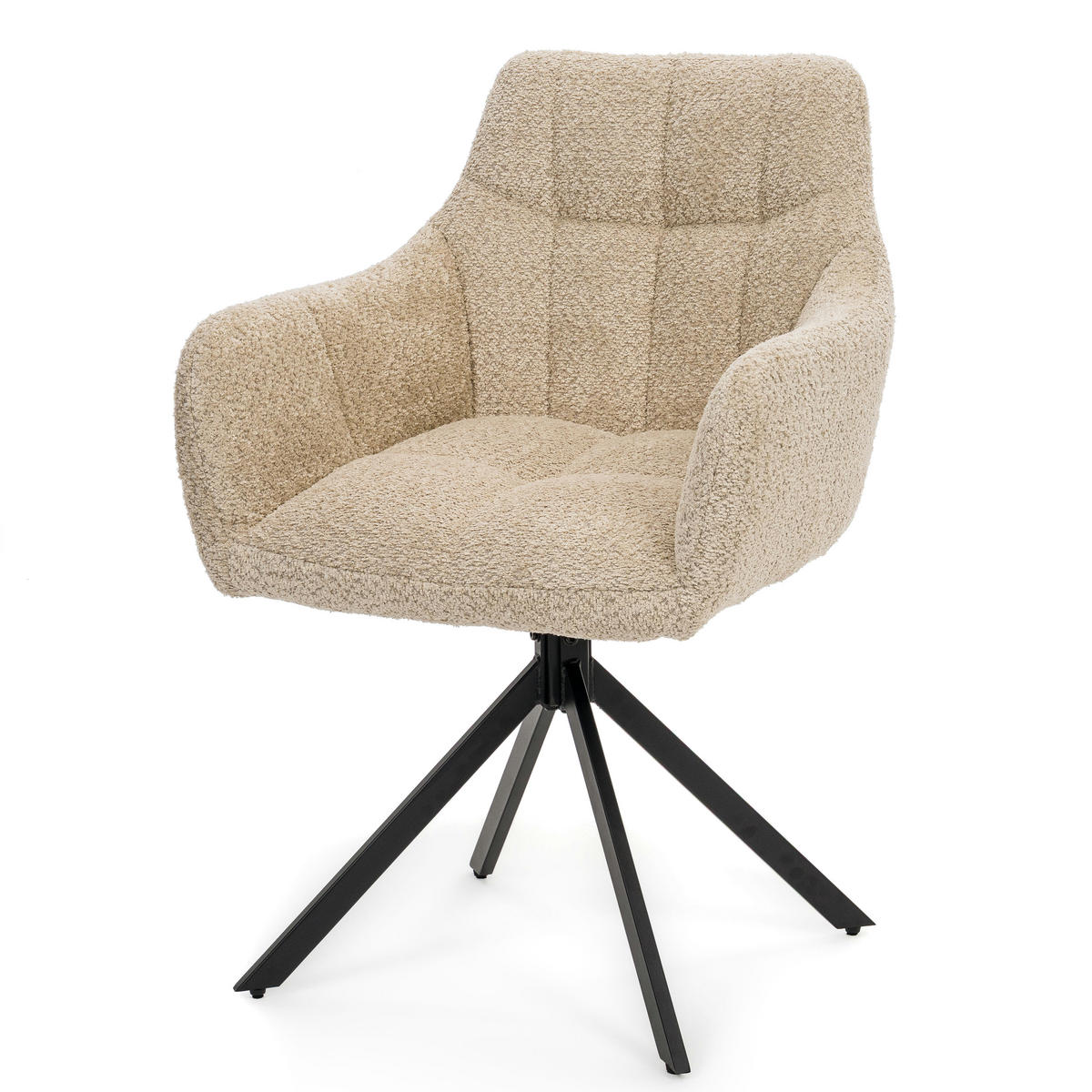 STUHL FANO X drehbar gepolsterter mit Steppung - hellbeige - Boucle - Beige/Schwarz, Textil/Metall (58/83/59cm) - NEW HOME