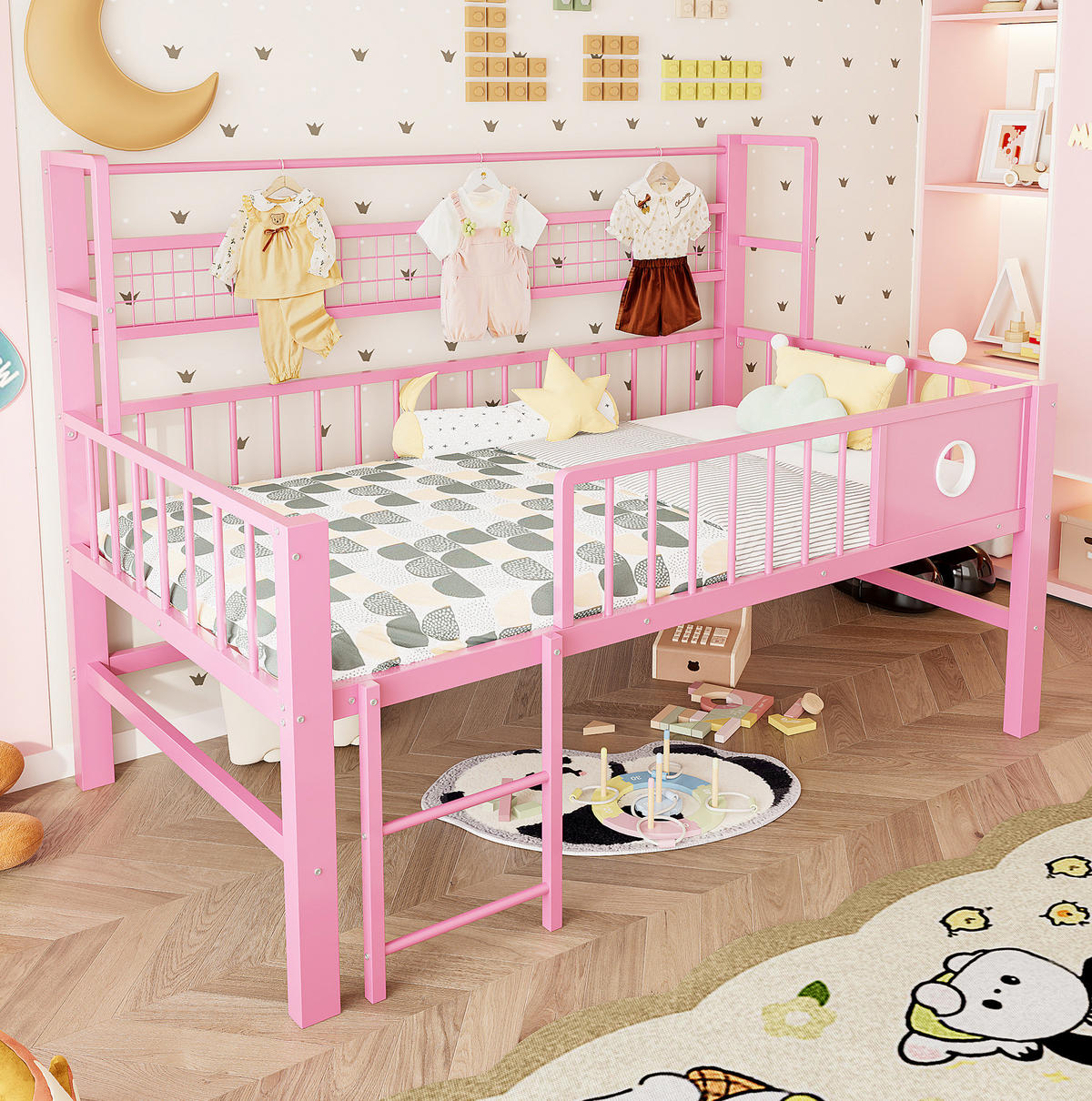 HOCHBETT 90/200 cm Pink aus Metall mit Stauraum ohne Matratze - Rosa, Metall (90/200cm) - MIVRAY