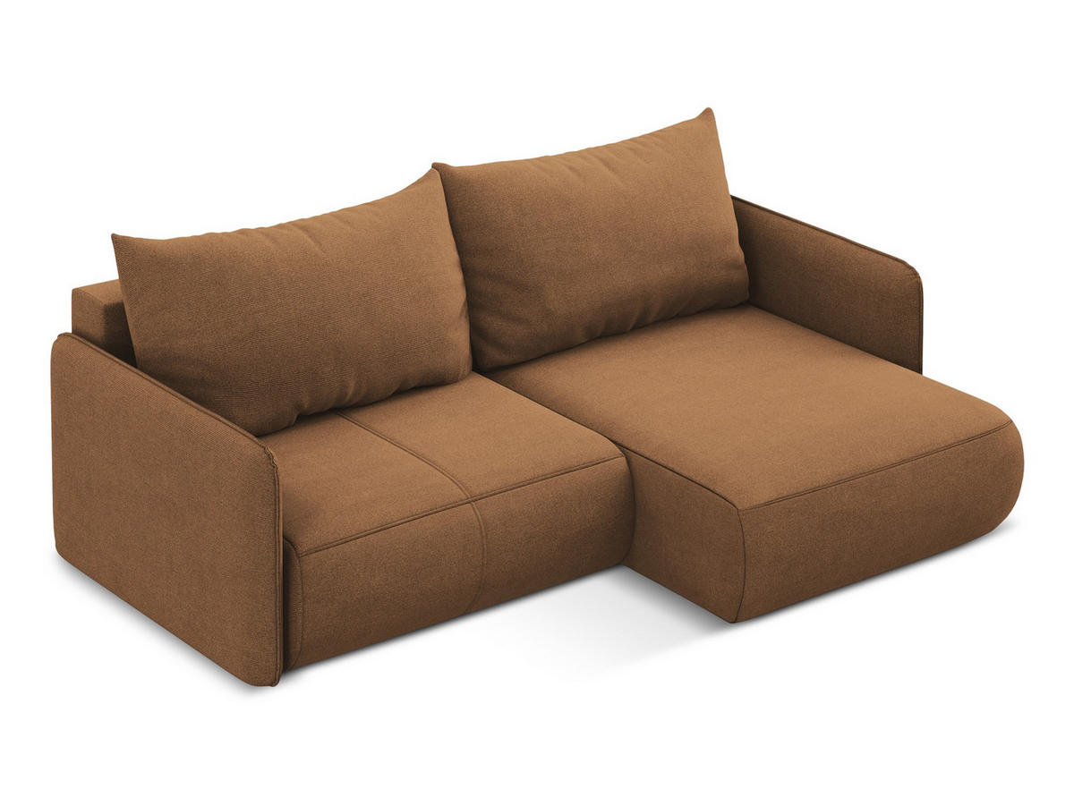 ECKSOFA mit Schlaffunktion Strukturstoff Stoff Orange - Terra cotta/Schwarz, Kunststoff/Textil (207/148cm) - Makamii