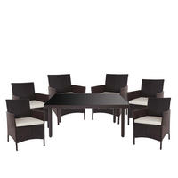 GARTENGARNITUR Polyrattan Braun Kissen Creme - Braun, Metall - PROREGAL